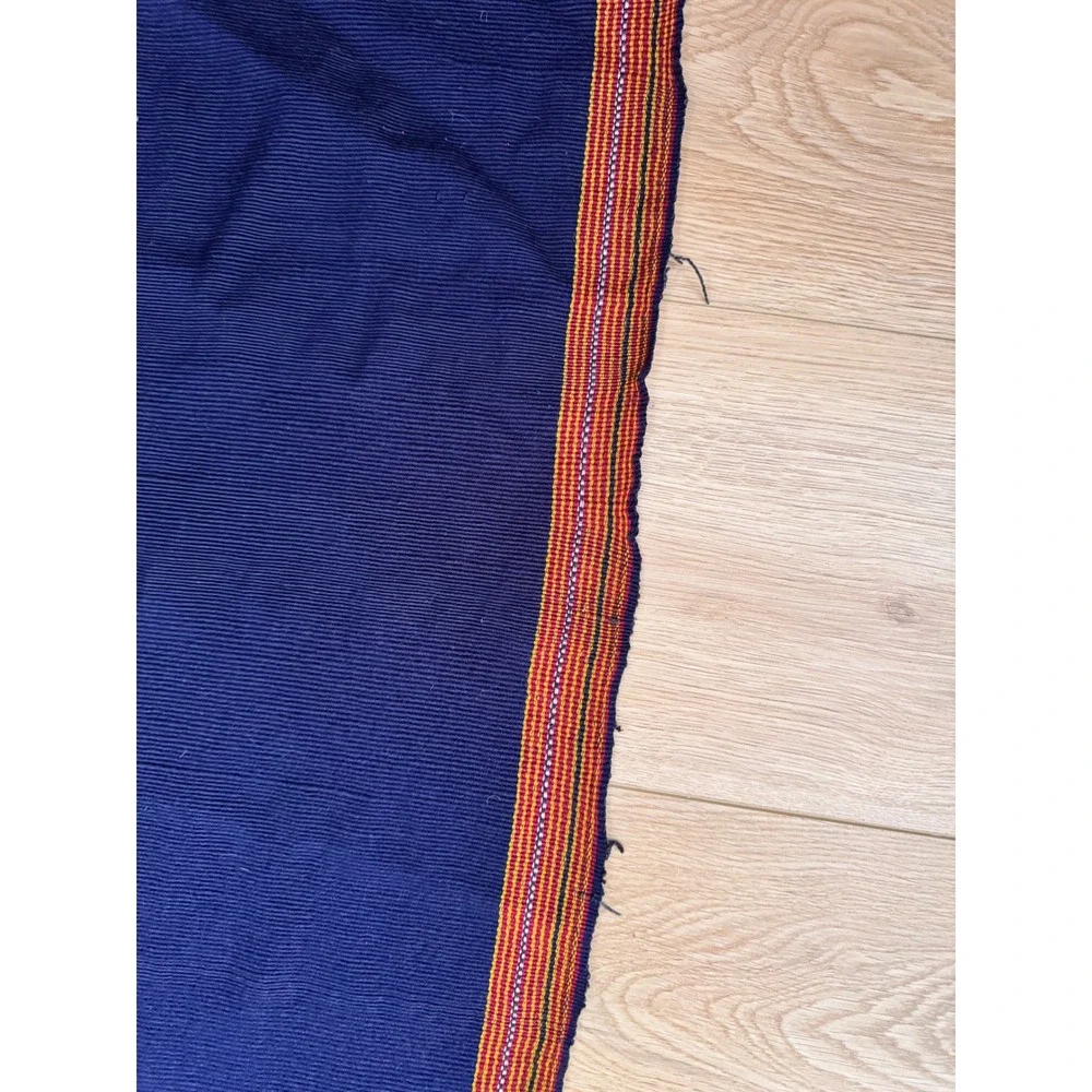 Vintage Handwoven Indigo Blue Tribal Textile Striped Embroidered Throw Blanket